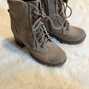 Pink Lily Tan Lace Up Boots with Rugged Sole